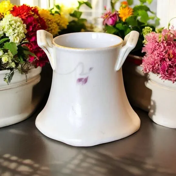 Antique Nippon Small Hand Painted Two Handled Mini Bud Vase Floral Fine China - Picture 5 of 6